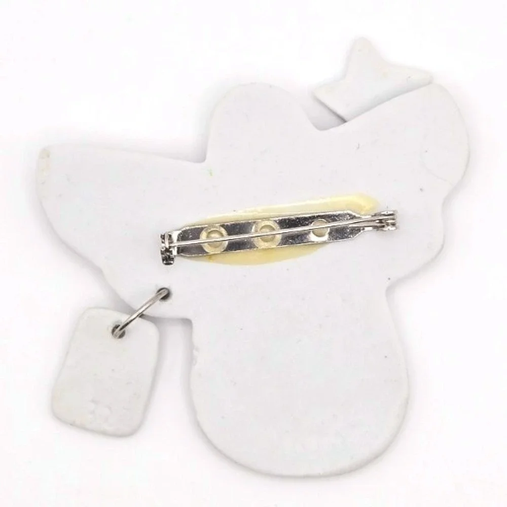 Large Ceramic‎ Snow Angel Pin Brooch Star Christmas Holiday Cute Rustic Country